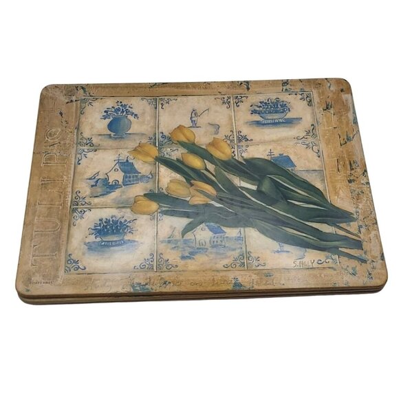 Pimpernel Yellow Tulips Placemats Set Of 4 Cork Backs Table Art England - Picture 3 of 11